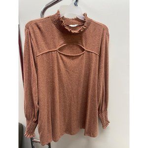 Terra & Sky Women's Plus Size Front Cut Out With Smoking Top, Brown Size 3X